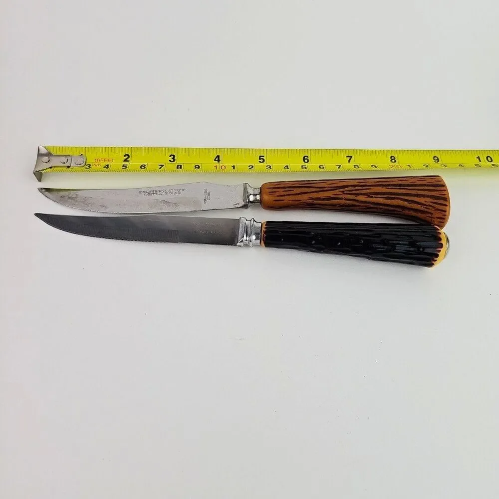 Sheffield English Stainless Deer Horn Style Steak Knife 4.50 in Blade Set of 2